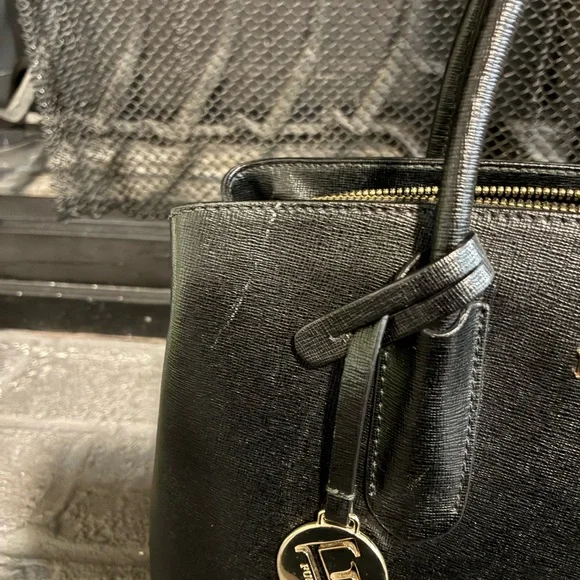 Furla Black Saffiano Leather Tote with Gold Charm - Picture 5 of 5